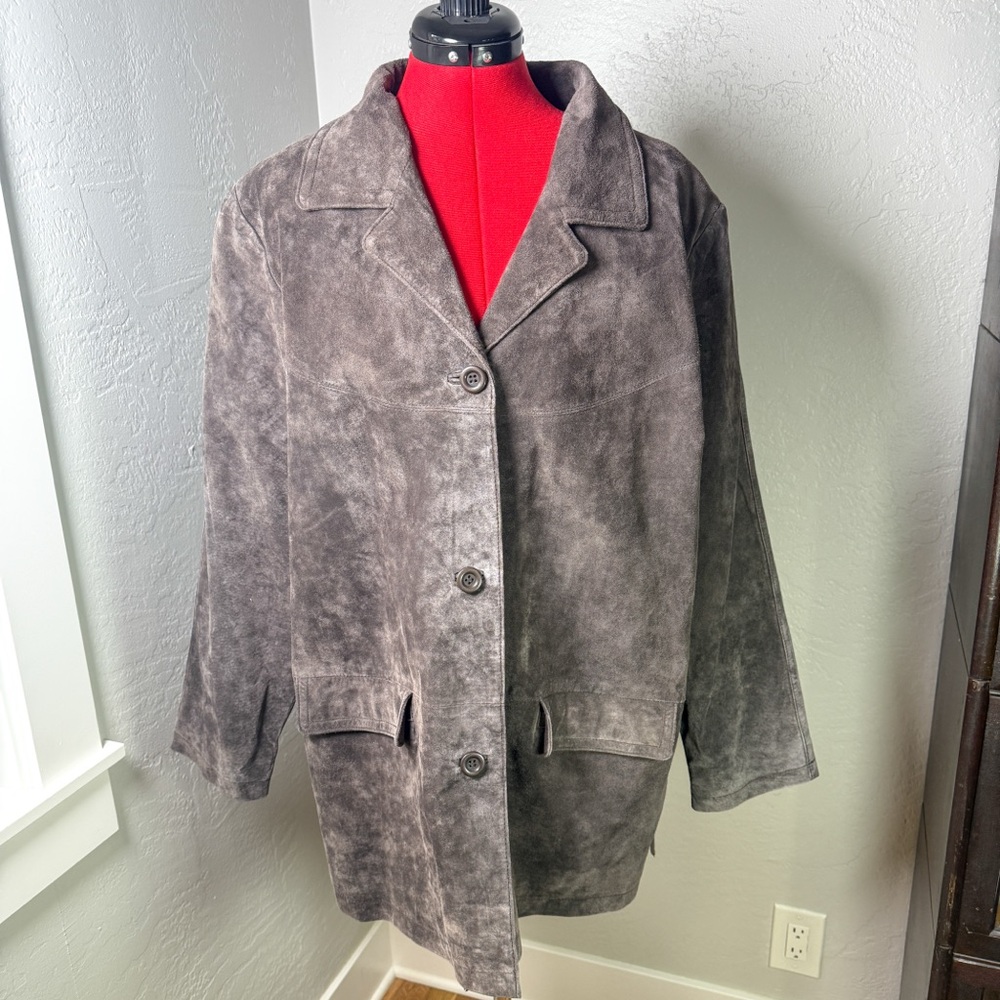 Jessica Holbrook Brown Washable Suede Leather Jacket Plus Size 1X NWT